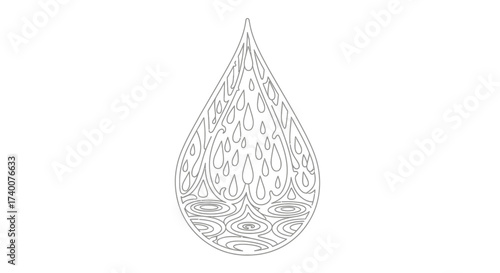 Elegant rain drop outline showcasing inner droplets and ripple effects illustration