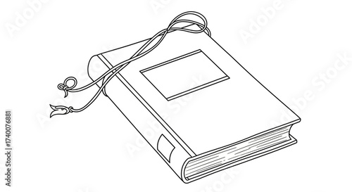Illustration of a classic book with a bookmark string evokes vintage charm