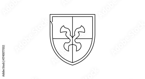 Elegant heraldic shield with intricate design in black and white for branding use