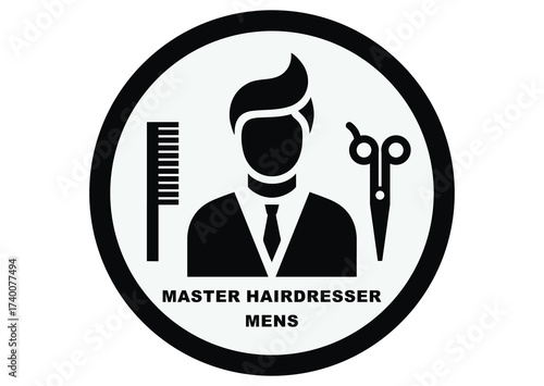 Master hairdresser for mens, black and white pictogram