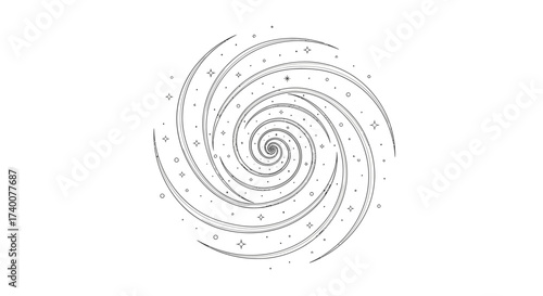 Hypnotic cosmic spiral illustration with stars, perfect for abstract designs and backgrounds