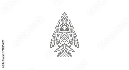 Intricate tribal arrowhead design with geometric patterns and minimalist line work aesthetics