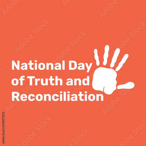 Background National day of truth and reconciliation. White palm on orange banner