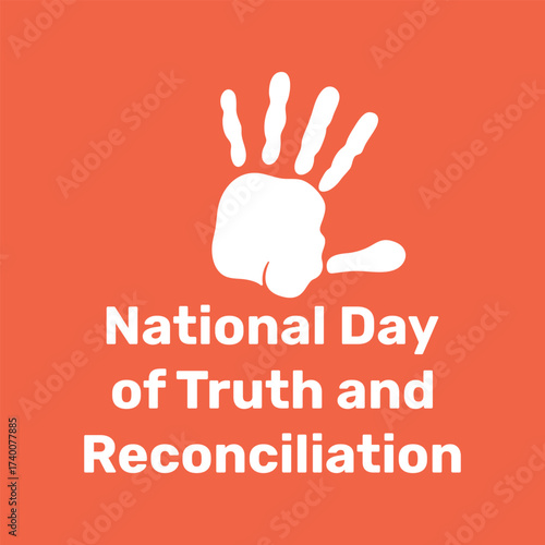 Background National day of truth and reconciliation. White palm on orange banner