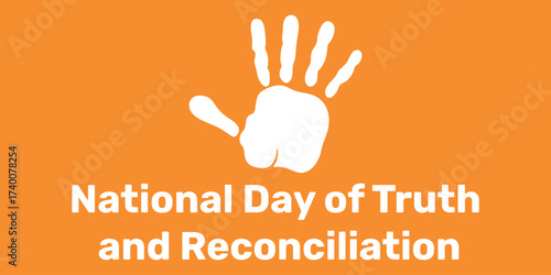 Background National day of truth and reconciliation. White palm on orange banner