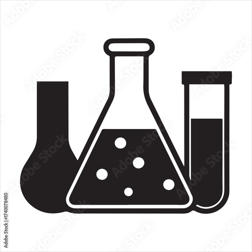 Chemistry Beakers with Erlenmeyer Flask and Test Tube Icon – Vector Design
