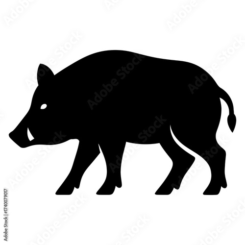 Wild boar silhouette icon, black on white, walking hog wildlife symbol