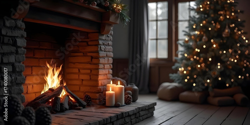 fireplace with christmas decorations