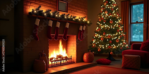 fireplace with christmas decorations