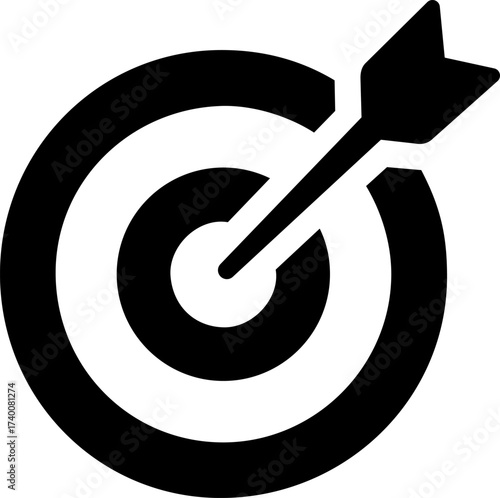Black silhouette of a target with an arrow piercing the center, a concept of success and representing goals, strategy, and precision