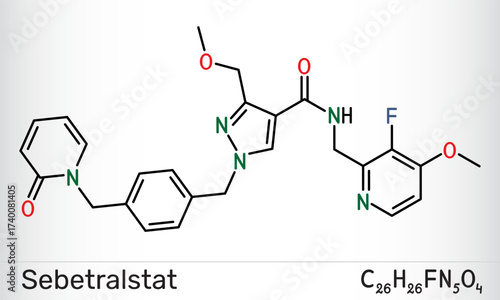 Sebetralstat molecule. Oral plasma kallikrein inhibitor investigated for hereditary angioedema treatment. Vector illustration