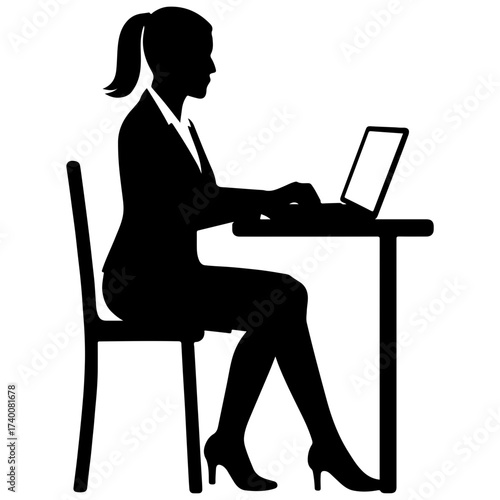 young woman working on laptop