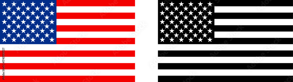Naklejka premium US flags in color and black and white, concept of patriotism and national identity