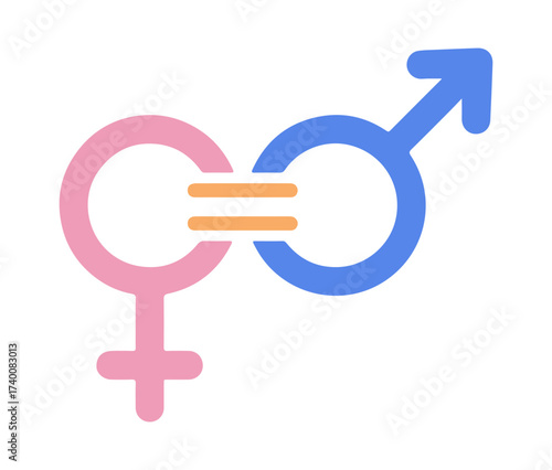 Gender Equality Icon – Interconnected Male and Female Symbols with Equal Sign for Rights, Inclusion, and Social Justice Themes