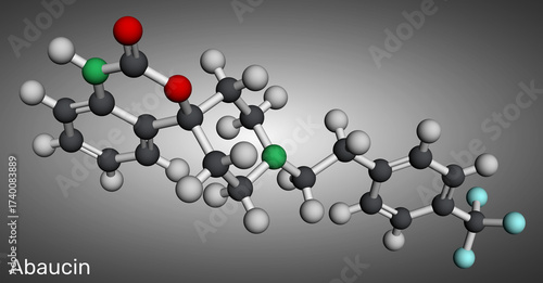 Abaucin molecule. Narrow-spectrum antibiotic targeting Acinetobacter baumannii. Molecular model. 3D rendering. Illustration