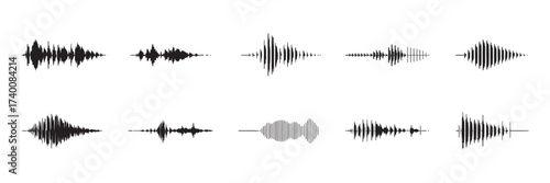 Audio Waveform Set in Monochrome for Sound Visualization and Design Elements