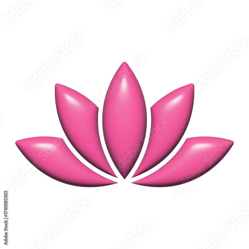 Pink 3d Lotus flower icon. Modern logo Symbol for beauty, zen, spa, yoga, massage, medical companies. Blooming render pink lotus flower icon isolated on white background, vector illustration EPS 10.