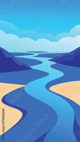 Vivid blue river delta nature landscape illustration vector eps vector