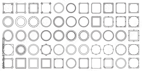 Vector collection of minimalist decorative frames, set of circular and square border designs for graphic templates 
