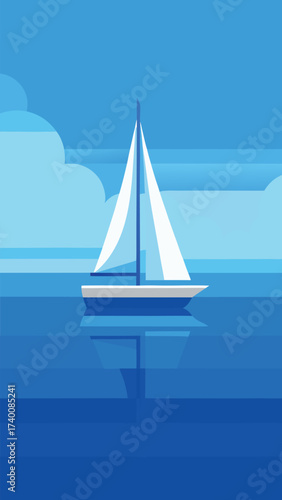 Sailboat drifting on calm glassy blue water serene nautical journey illustration vector vector