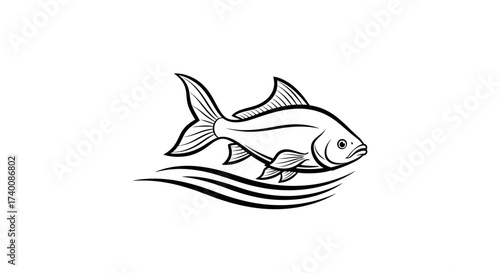 Vector art of black and white illustration of a fish