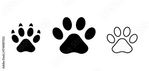 Three stylized paw prints in black and white on a white background