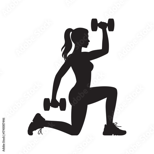 Silhouette of a Woman Performing a Lunge Exercise with Dumbbells, Fitness and Health