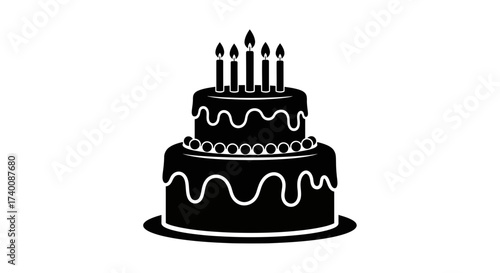 Vector art of two tier birthday cake with candles
