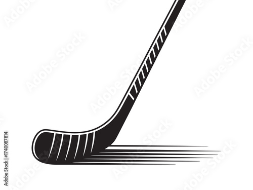 Black ice hockey stick icon with motion effect, vector illustration for sports design. Graphic symbol of a fast slap shot on a white background
