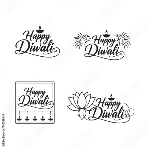 Fototapeta Flowing script Happy Diwali silhouette text pack