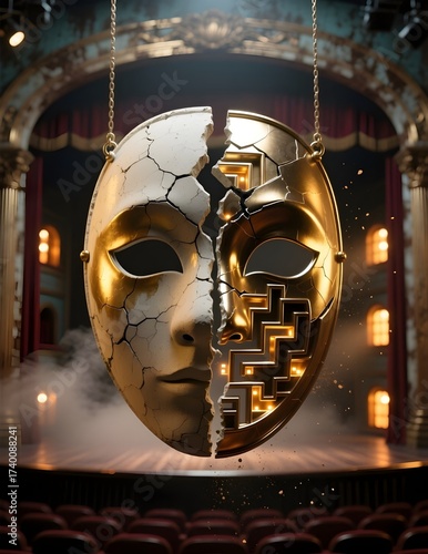 Theatrical cracked mask with gold half