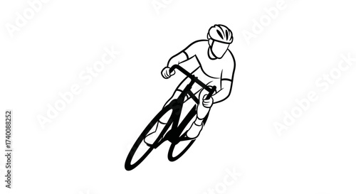 Vector art of cyclist riding a bicycle in black and white