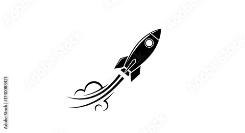 Vector art of rocket ship launching with smoke trail on