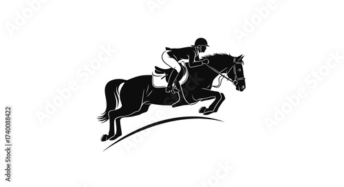 Vector art of silhouette of a horse and rider jumping over an obstacle on