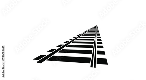 Vector art of black and white illustration of railroad tracks receding into the distance
