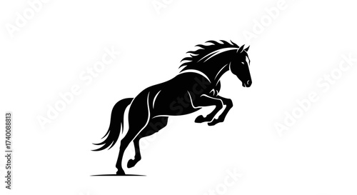 Vector art of black horse jumping in silhouette style design