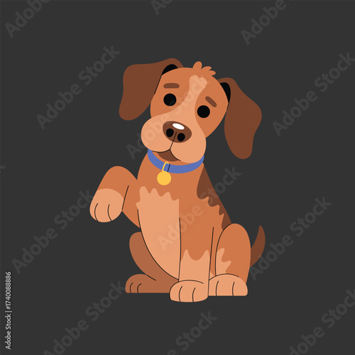 Wallpaper Mural Cute Brown Cartoon Dog Sitting and Waving Paw on Dark Background Keywords: dog, puppy, cartoon Torontodigital.ca