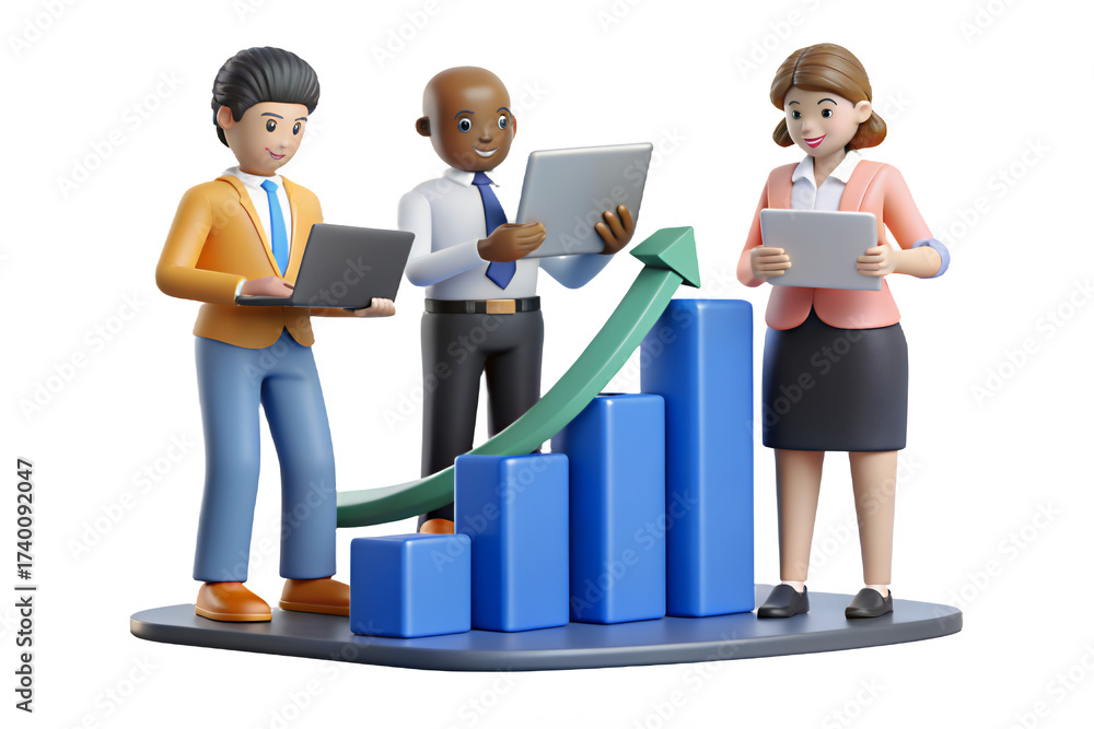 Obraz premium Diverse business team analyzing upward trending financial growth chart