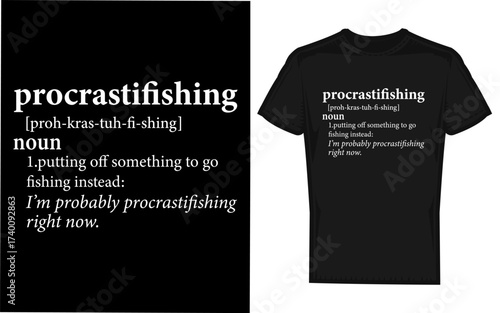 Funny procrastinating fisherman silhouette holding fishing rod and fish humorous outdoor hobby graphic
