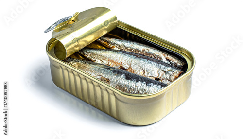 Rectangular sardine can with fish neatly packed inside