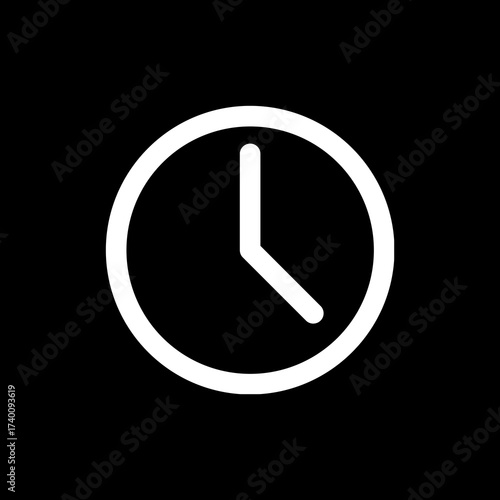 Simple white clock icon on a black background