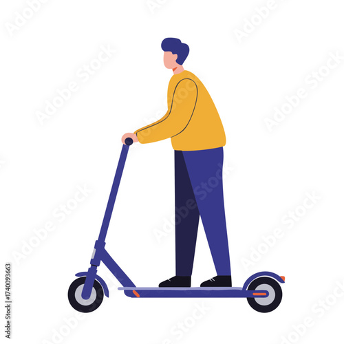 Person Riding Electric Scooter Eco Transport Vector Isolate