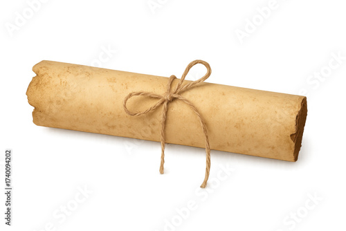 Old rolled parchment document tied with string