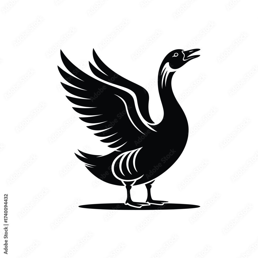 Fototapeta premium Stylized black silhouette of a goose with wings spread