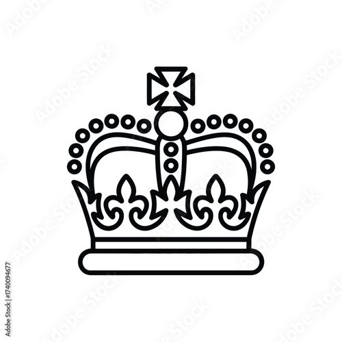 Ornate outline of a royal crown with cross and fleur de lis embellishments