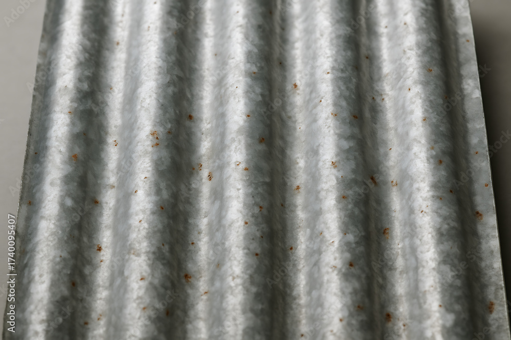 Fototapeta premium Corrugated Metal Sheet Close Up: A detailed close-up shot of corrugated metal sheet shows the texture and industrial aesthetic.