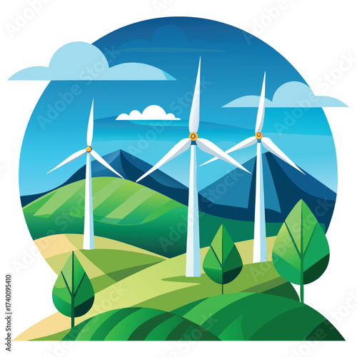 Wind turbines generating clean energy in a scenic landscape