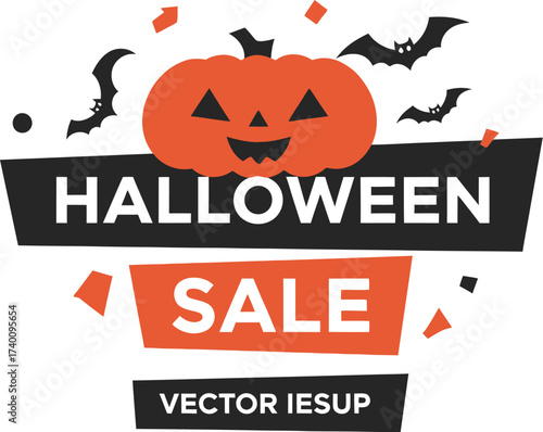 Spooky Halloween sale banner with pumpkin and bats, perfect for holiday promotions