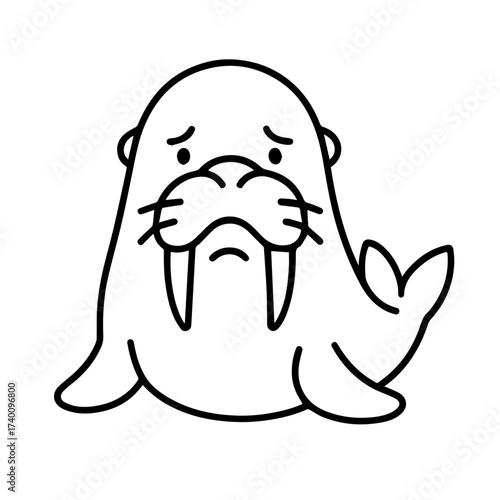 outline sad walrus on a white background
Vector line icon animal character emotion, including joy and sadness