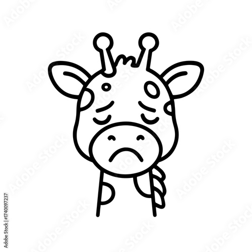 outline sad giraffe on a white background
Vector line icon animal character emotion, including joy and sadness